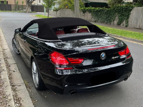 BMW 6 Series, F12 soft top, produced in Haartz Twillfast RPC and comes with heated hard glass window and rain guard edge